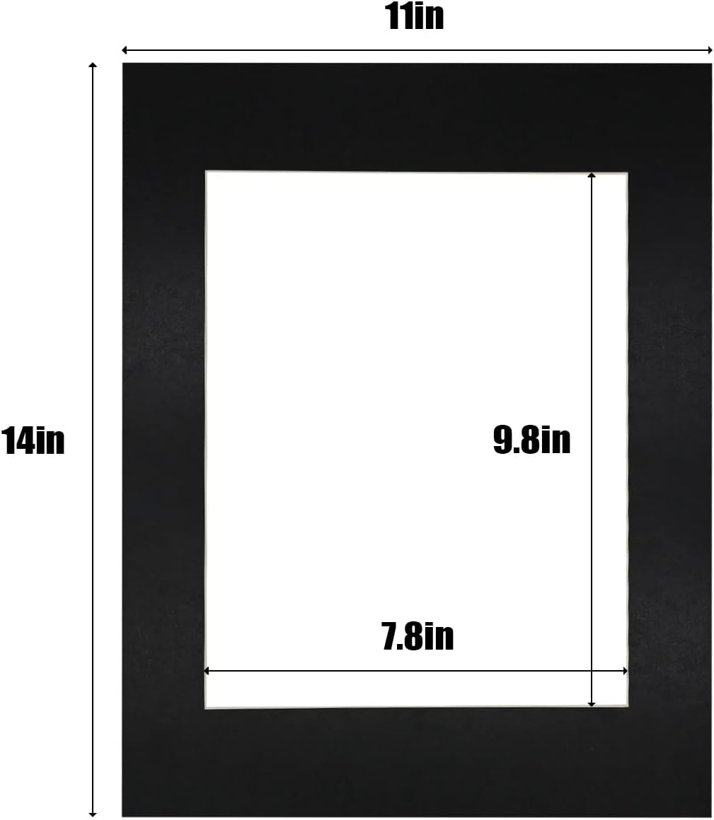 Egofine 11x14 Black Picture Mats Pack of 14, Frame Mattes for 8x10 Pictures, Acid Free, 1.2mm Thickness, with Core Bevel Cut