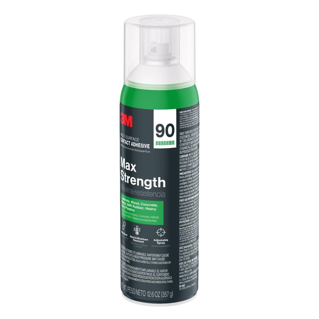3M Max Strength 90 Contact Adhesive Spray, 12.6 oz (Pack of 12) – Low VOC Heavy Duty Glue with Adjustable Nozzle, Heat & Water Resistant Bond for Metal, Wood, Plastic, Laminate, Concrete