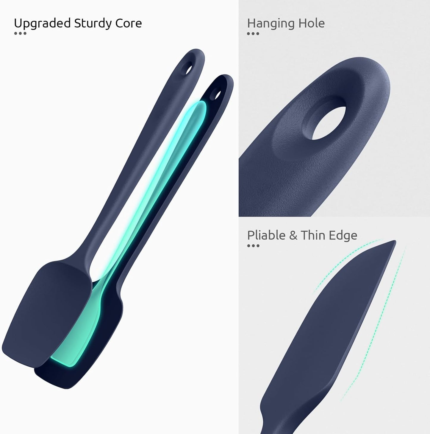 U-Taste Silicone Spatula Set, 600ºF High Heat Resistant, Seamless Food Grade Flexible Rubber Kitchen Cooking Mixing Baking Scraper for Nonstick Cookware Set of 3 (Midnight Blue)