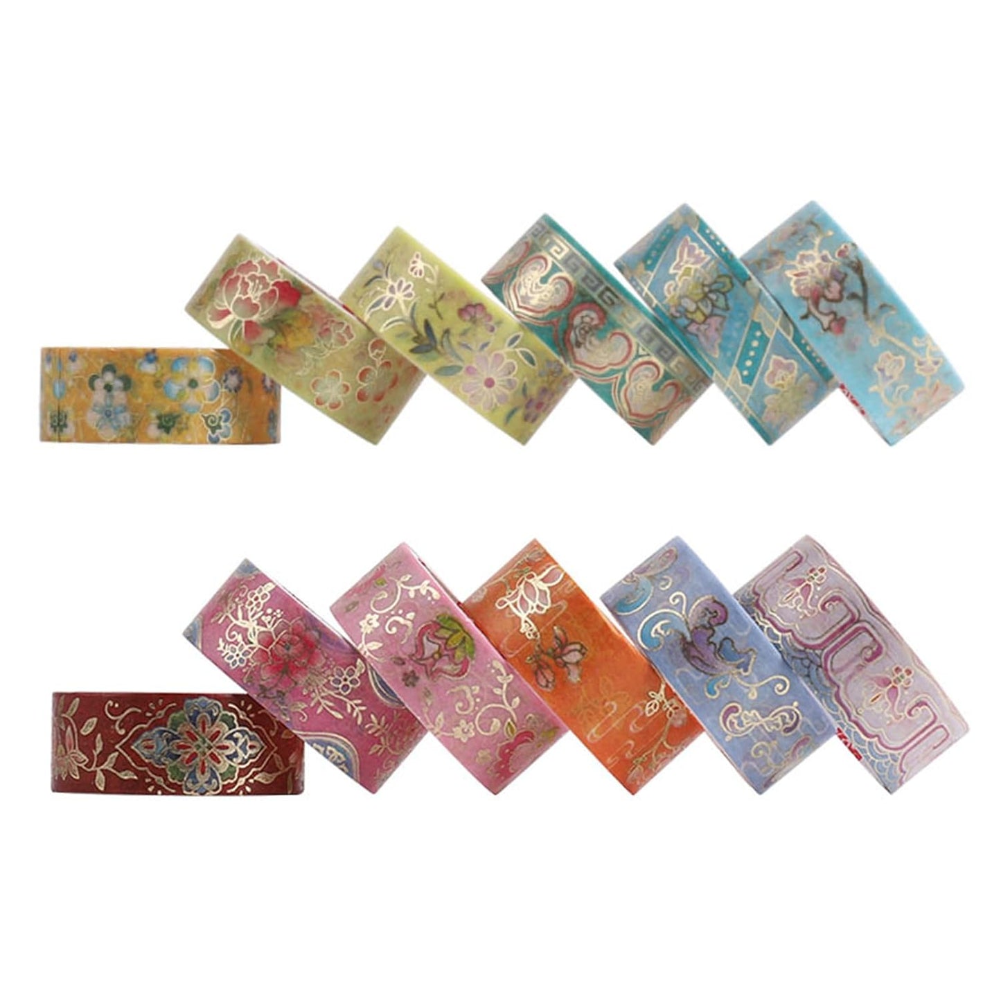 12 Rolls Vintage Washi Tape Set, Gold Foil Decorative Masking Tape for Scrapbooking, Bullet Journal, Planner, DIY Crafts, Gift Wrapping