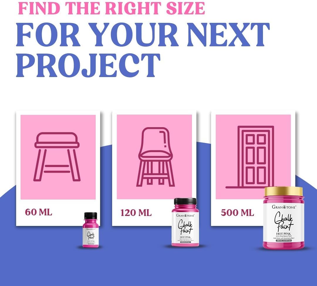 GRANOTONE Chalk Paint for Furniture | Matt-Finish Water-Based Acrylic Paint for Wood, Walls, Metal, Glass, Paper, Fabric Canvas | Maximum Coverage Chalk Paint for Kids & Adults, 120 Ml (VERVE VIOLET)