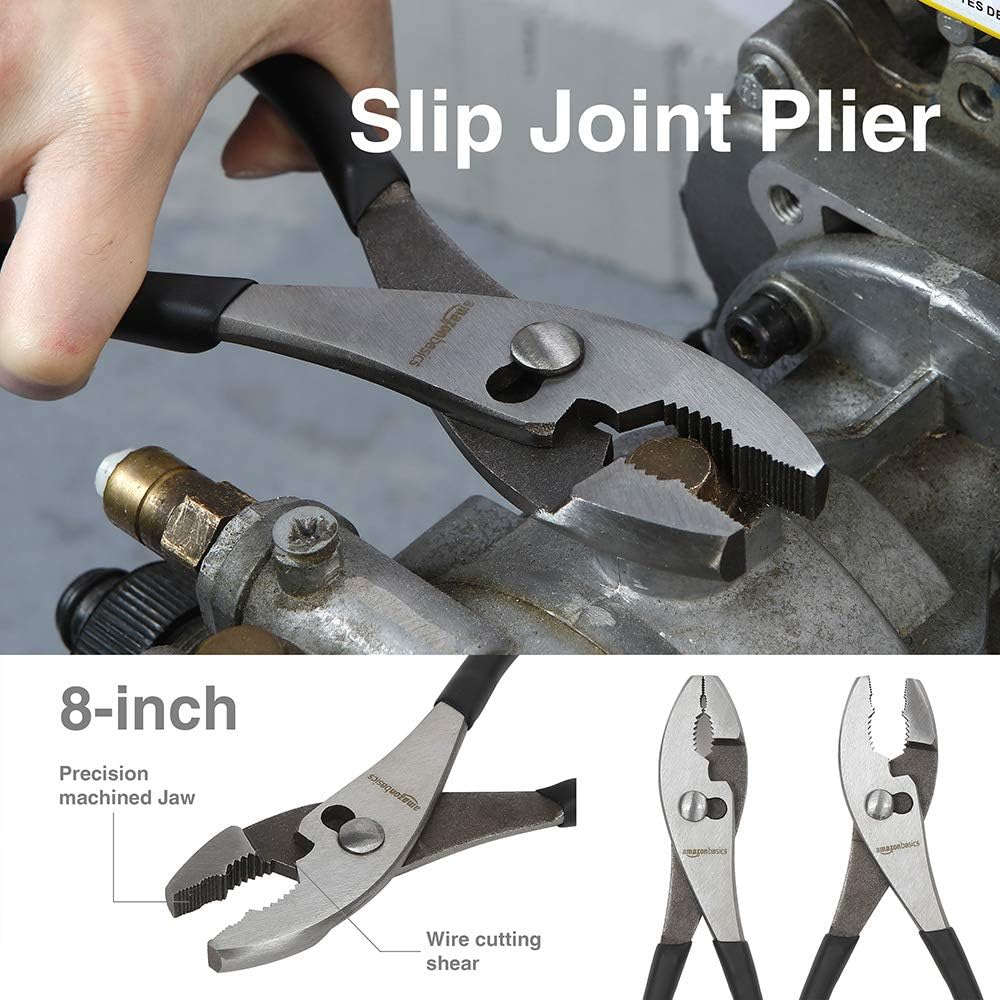 Amazon Basics Pliers Set, Hand Tools for Precision, Set of 4, Black and Silver