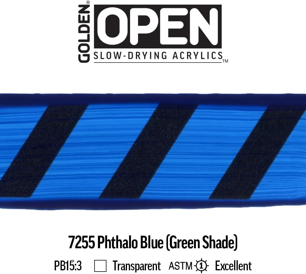 OPEN Slow-Drying Acrylics by GOLDEN, Phthalo Blue/G.S., 2 fl oz. tube, Professional Acrylic Paint, Transparent