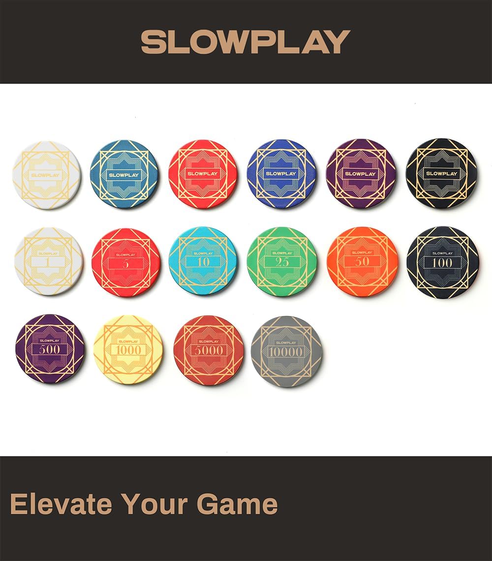 SLOWPLAY Nash Ceramic Poker Chips in Bulk, Casino Grade Ceramic 12-Gram Poker Chip for Texas Hold'em, 43mm Professional Chips Pack of 50 with Denomination of 1000