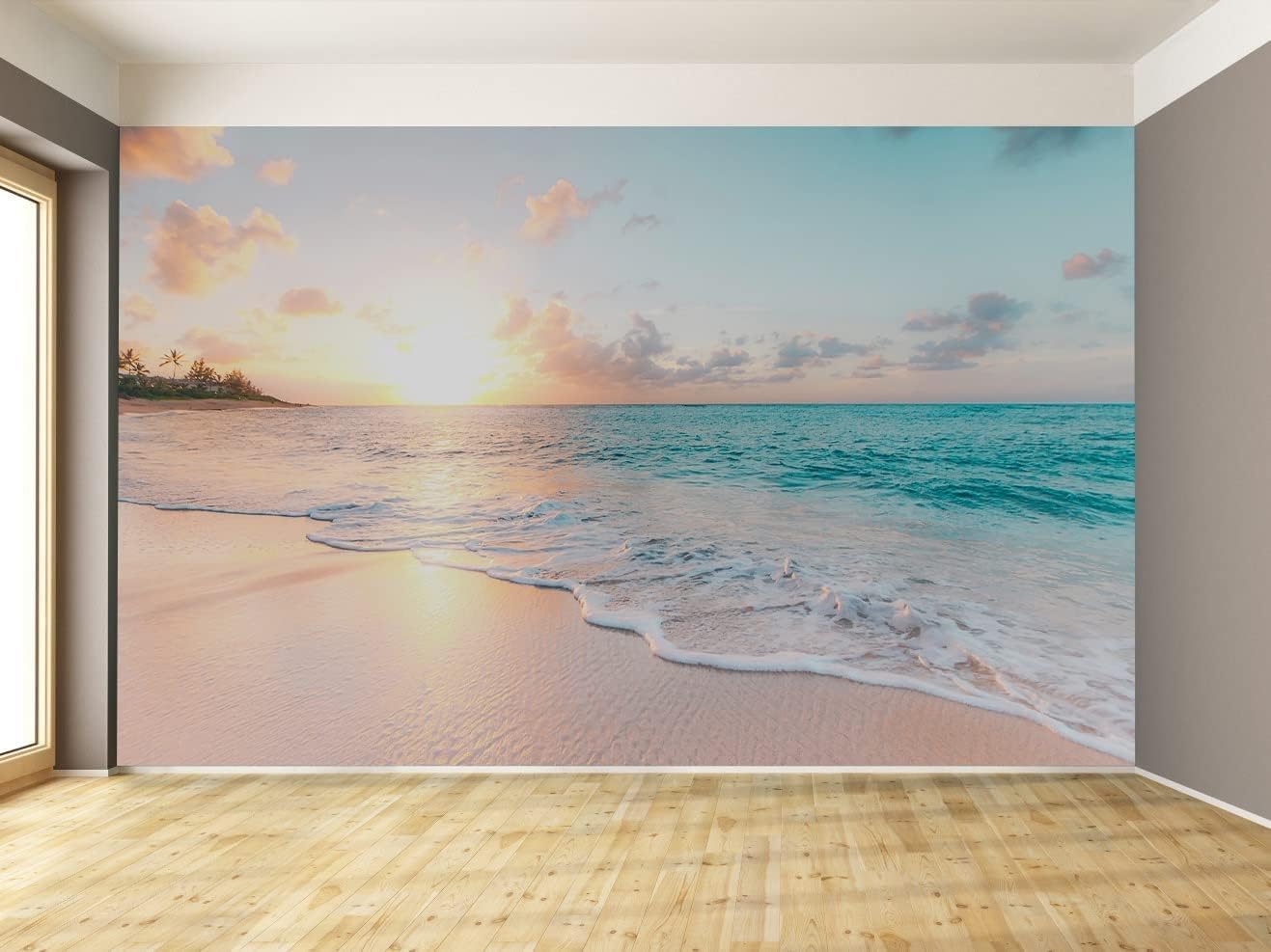 Sunset Wall Murals Romantic Beach Photo Mural Wallpaper Wall Decor Print for Living Room Bedroom Dining Room(Not Peel and Stick)