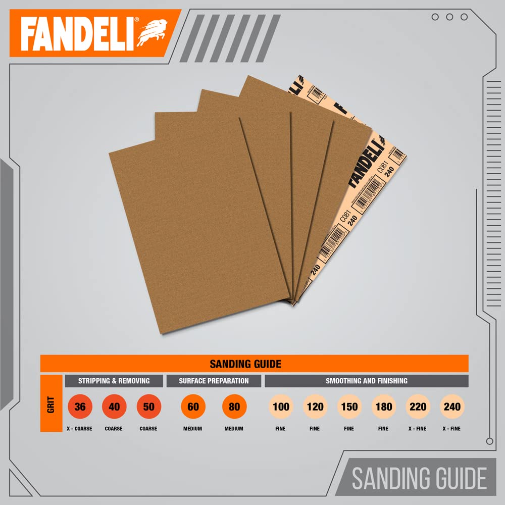 Fandeli | Multi-Purpose Sanding Paper | Assorted Grits (80,120,220) | 25 Sheets of 9'' x 11'' | Perfect for Sanding Metal and Sanding Wood | Hand Sanding | Orbital Sanders