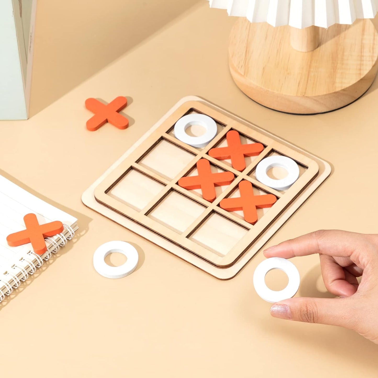 Libima 12 Pcs Wooden Tic Tac Toe Game Mini Family Board Games Classical Puzzle Chess Tabletop Teaches Strategy & Focus, Gifts for Halloween/Road Trip/Travel/Christmas Strategy Toys(Classic Color)