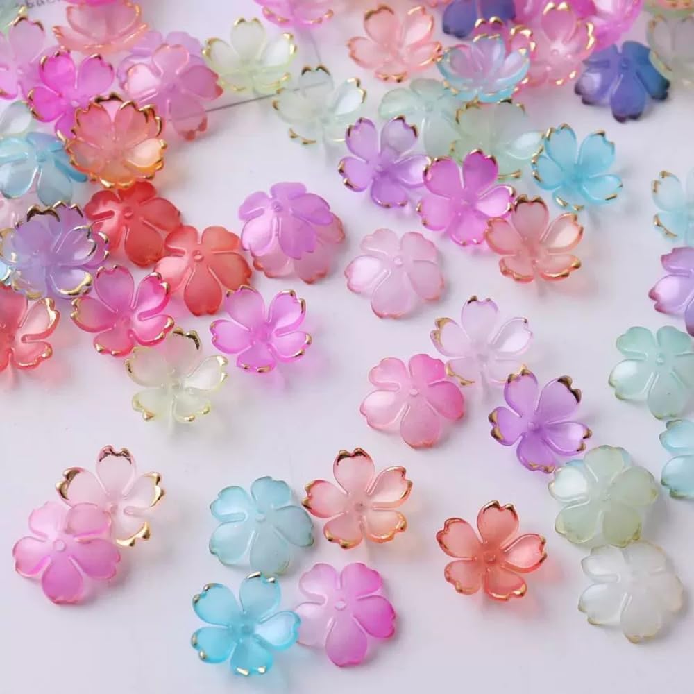 100pcs Acrylic Flower Beads, 19mm Cherry Blossom Plastic Gradient Flower Spacer Beads for DIY Crafts Bracelet Necklace Earrings Jewelry Making(Yellow)