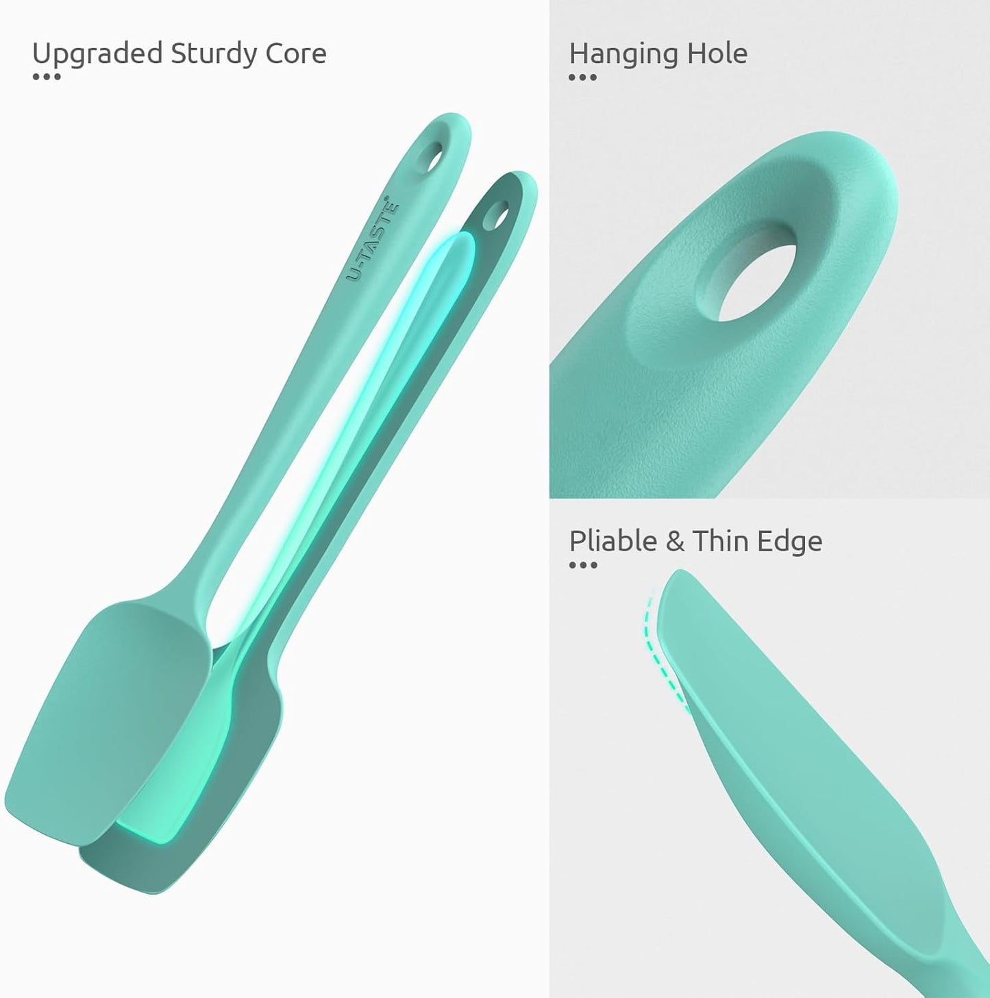 U-Taste Silicone Baking Spatula Set: 600ºF High Heat Resistant, Food Grade Flexible Rubber Kitchen Cooking Mixing Scraper, Food Grade Seamless Utensil for Nonstick Cookware Set of 3 (Multicolors)