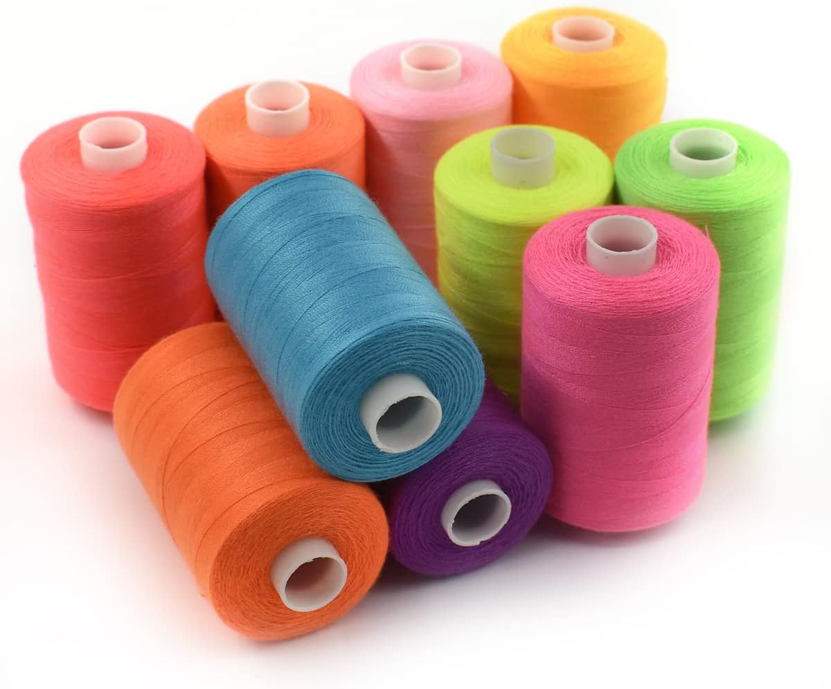 Sewing Thread 10 Color Sewing Industrial Purpose 1000 Yards Per Spool 40S/2 Polyester for DIY Sewing Machine,Embroidery Machine,Hand Sewing (Bright Color Mixing)
