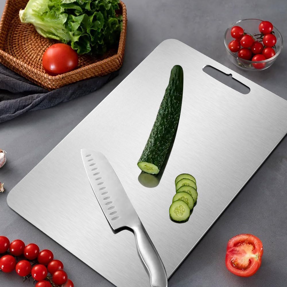 100% Pure Titanium Cutting Board for Kitchen – Non-Toxic, Double-Sided, Eco-Friendly, Dishwasher Safe, Rustproof, Knife-Friendly Chopping Board for Meat, Vegetables & Fruits (12 x 9 in)