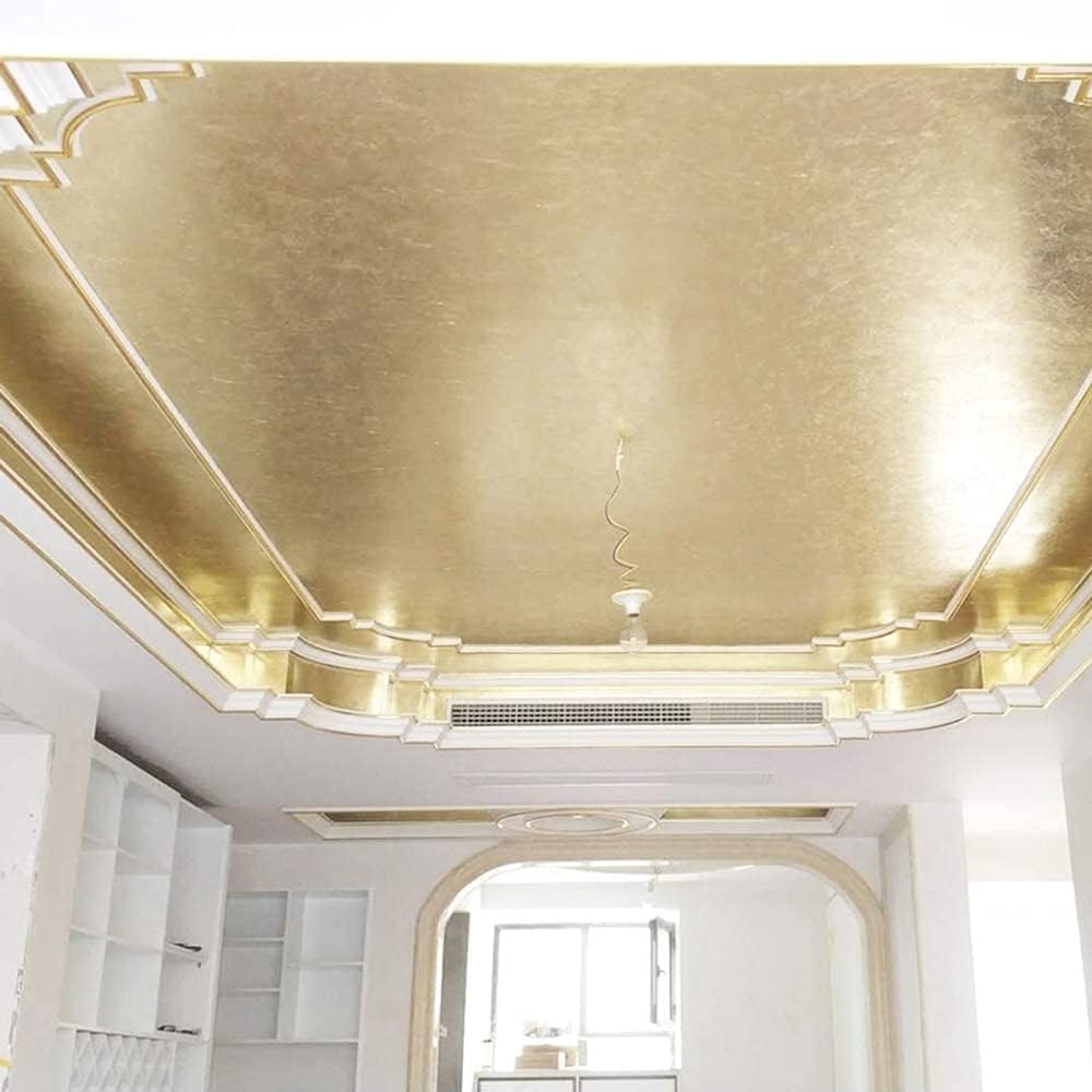 Imitation Gold Foil Sheets - KINNO Champagne Gold Leaf Paper 100 Sheets 5.1 by 5.3 Inches for Paintings, Handcrafts, Picture Frames, Sculpture, Furniture, Arts Decoration, Gilding, Nails, and Wall