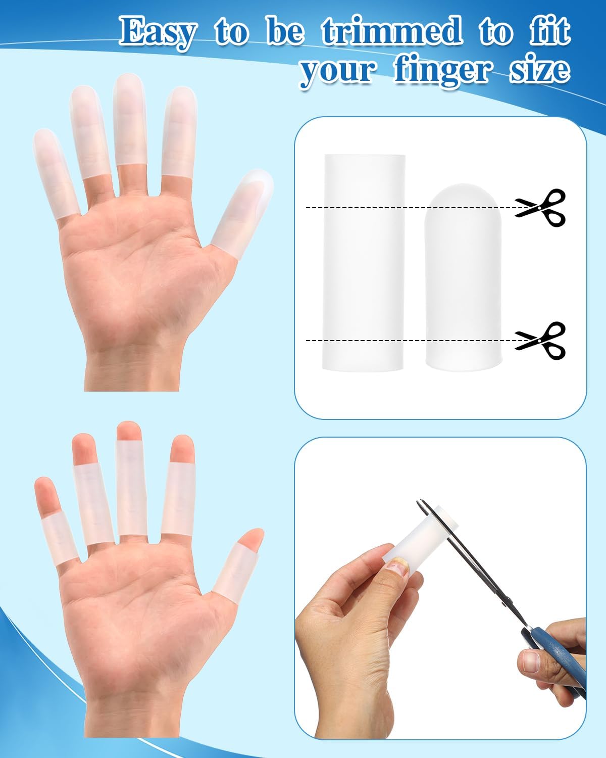 EORTA 30 Pieces Silicone Finger Cots Gel Finger Protector Gloves Fingertip Protect Moisturizing Covers for Embroidery, Cutting, Hands Cracking, Open and Closed fingertip, White