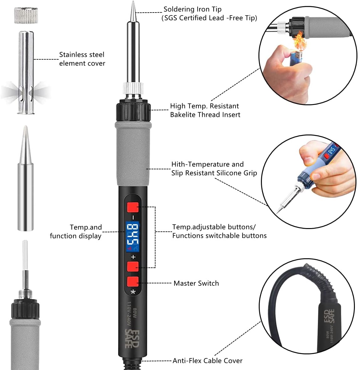 Soldering Iron Kit, 80W Electric Solder iron, Adjustable Temperature (180°C- 500°C), With Multimeter, Magnifier Welding Helping Hand, Heat shrink tubing, Solder Wire, Desoldering pump.