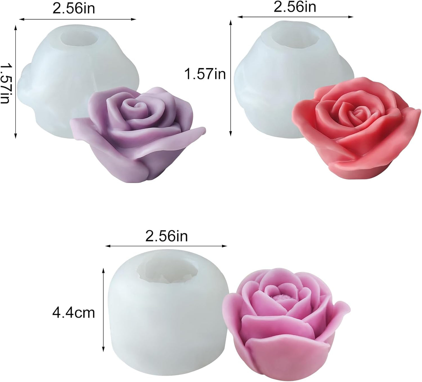 JDH 3 PCS Rose Flower Molds Flower Silicone Candle Mold Candle molds for Candle Making for DIY Scented Candle, Soy Wax, Cake, Soap, Resin Casting Craft Making
