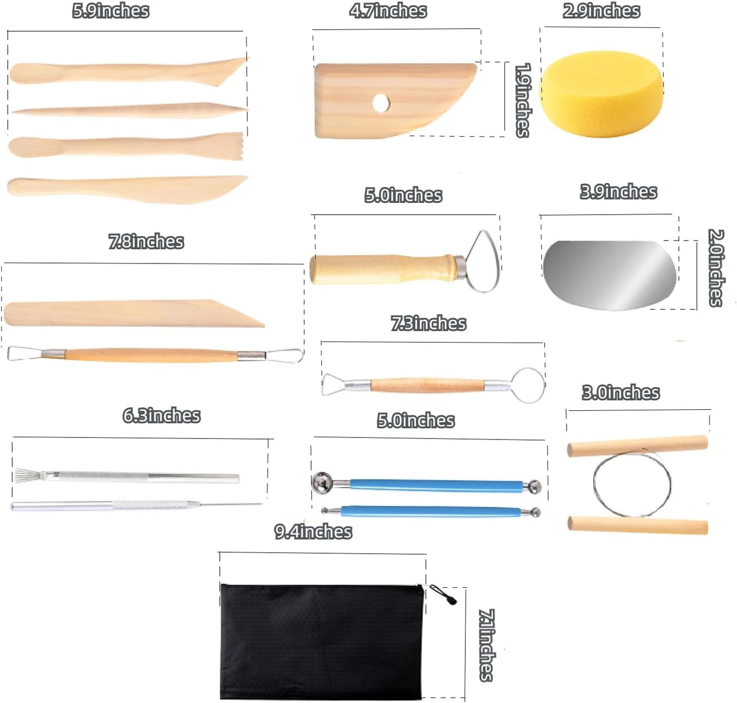 S & E TEACHER'S EDITION 17 Pcs Pottery & Clay Sculpting Tools, Double-Sided, Ceramics Tools Smooth Wooden Handles for Trimming, Embossing Pattern.