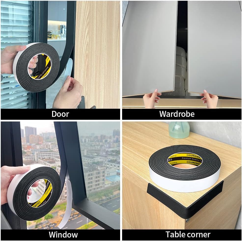 3 Pack EVA Single-Sided Adhesive Black Foam Tape,2inx16.4FT Single-Sided Sealing Strip Foam Pad Sponge Tape Window Weatherproof, Self-Adhesive Insulation Sealing Tape