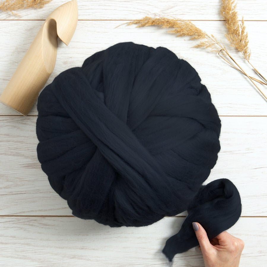 Colored Natural Bulk Wool roving, 8 OZ. Best Wool for Needle Felting, Wet Felting, handcrafts and Spinning Yarn (Total Black)