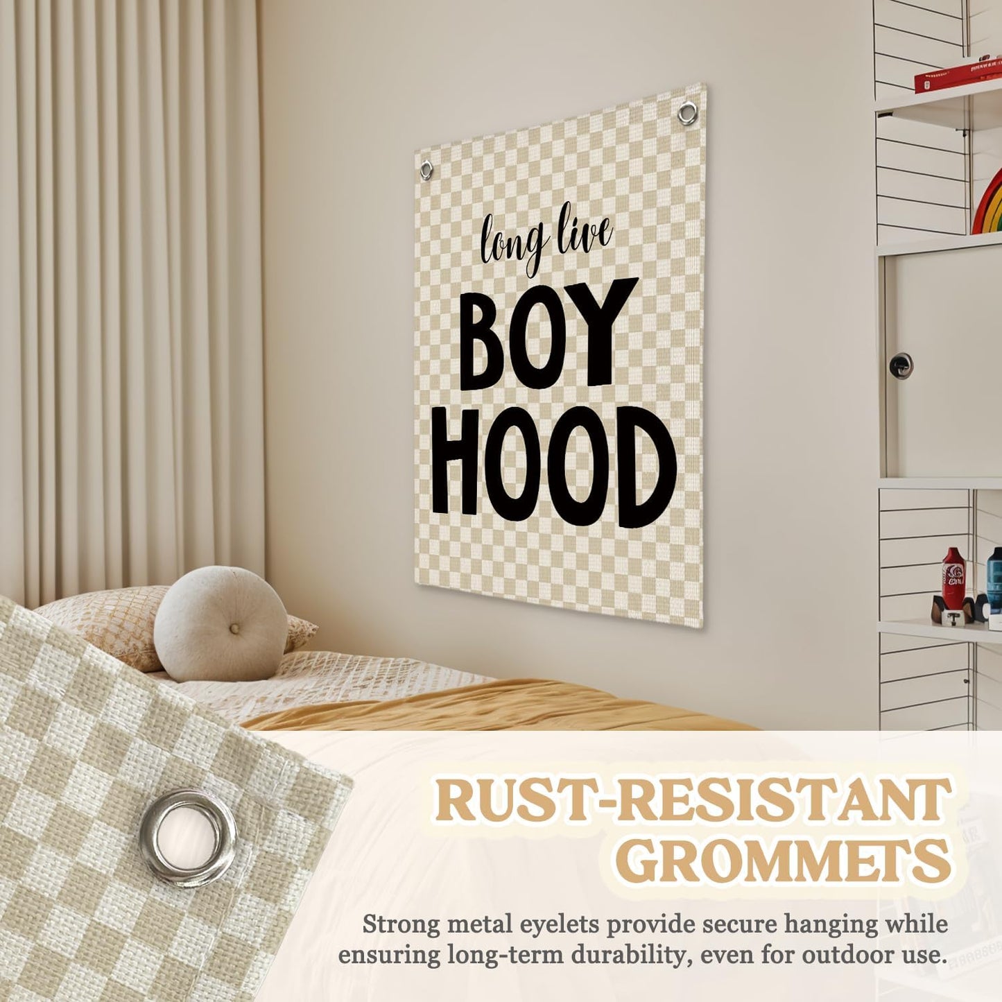 Boys Room Decor,Boys Room Wall Decor Hanging Flag Decor for Toddler Nursery,Playroom,Bedroom,Long Live Boyhood Canvas Banner 18x25 Inch