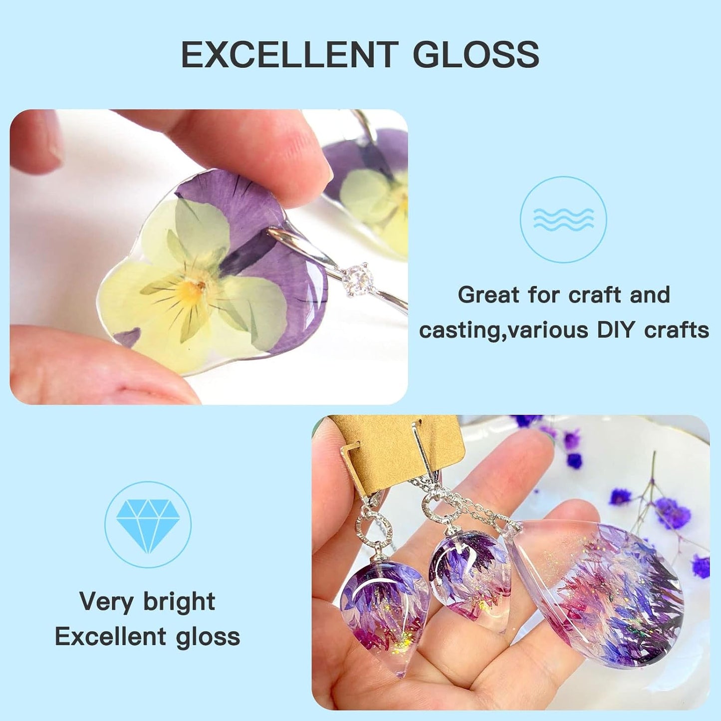 JDiction 200g UV Resin - New Formula Crystal Clear Solar Cure Sunlight Activated Hard UV Resin Kit for Jewelry Making, Casting and Coating DIY Crafts