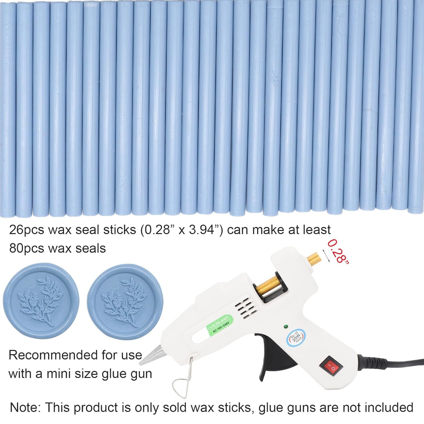 Dusty Blue Wax Seal Sticks 26pcs, Andotopee Glue Gun Wax Seal Sticks for Wax Seal Stamp, Premium Sealing Wax for Envelope Letter Seal Wedding Invation Craft Adhesive, Great Gift Ideas (Mini Size)