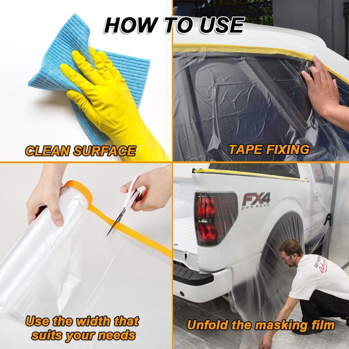 6 Pack Protective Masking Film with Tape 5 x 65 Ft Car Painters Plastic Sheeting Roll Tape and Drape Masking Film for Automotive Painting Covering Frames, Furniture, Auto Body