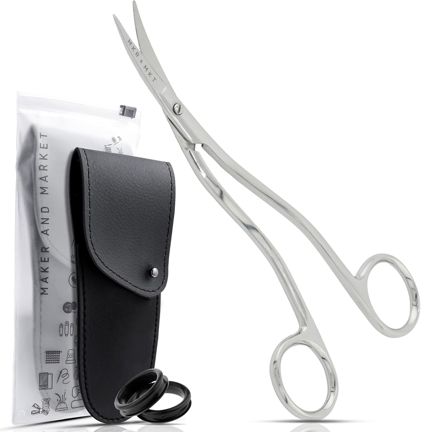 Applique Long Thin Needlepoint Blade 6.1 Inch - Double Bent Curved Offset Handle Scissors with Pouch Sleeve for Embroidery, Fabric, Thread, Knitting, Sewing, Arts & Craft (Polished)