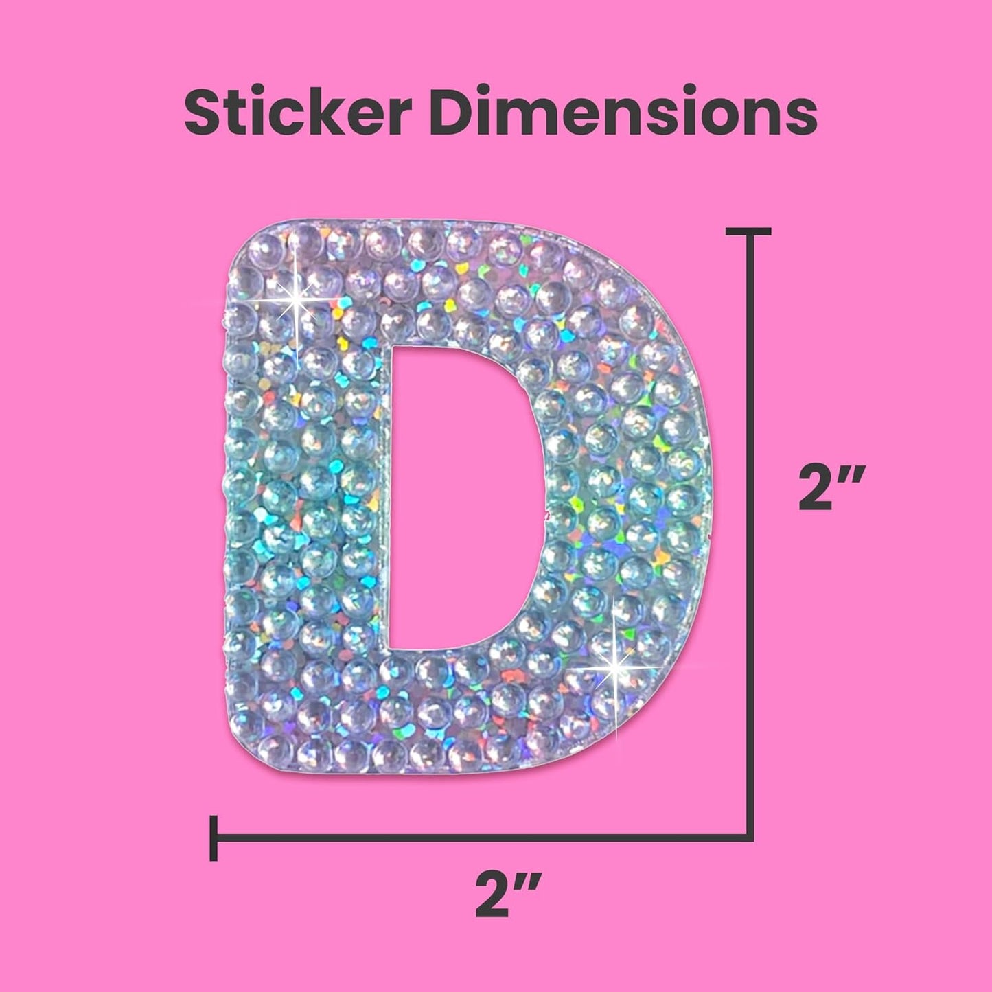 StickerBeans® Rhinestone Alphabet Letter Sticker D - Unique Sparkly Design 2” x 2” Cut-to-Shape Adhesive - Personalization, Collecting, Gifting, Scrapbooking, Decorating Laptops, Phone Cases, All Ages