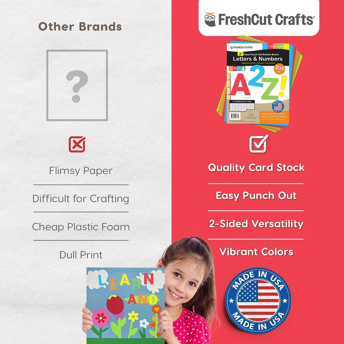209 Pcs 3" Bright Bulletin Board Letters & Numbers, Capital, Numbers, Punctuation, US Made Card Stock Punch Out Letters for Poster, Bulletin Board, Classroom - Precut