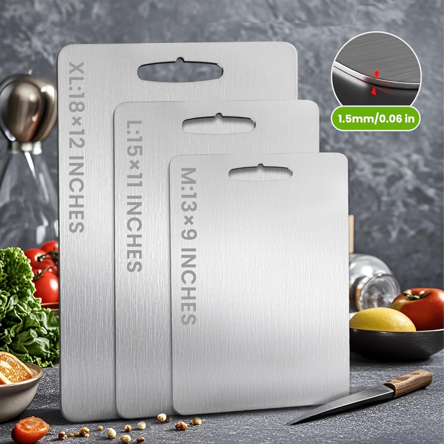 2 Pack Titanium Cutting Board, 2025 New Upgrade 100% Pure Titanium Cutting Boards for Kitchen, Hygiene & Durability Non Stick Chopping Board, Double sided Cutting Mat, Easy to Clean (M & L)