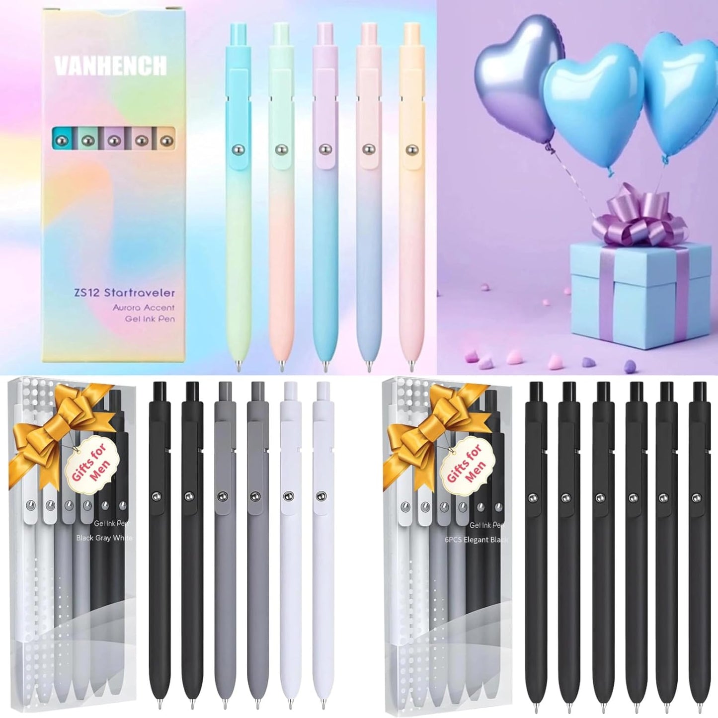 Vanhench 5Pcs Gel Pens, Black Ink Pen Fine Point Smooth Writing Pen, Aesthetic Pens for Journaling Note Taking, Teacher Gifts for Women, Teacher Supplies, Preppy Stuff