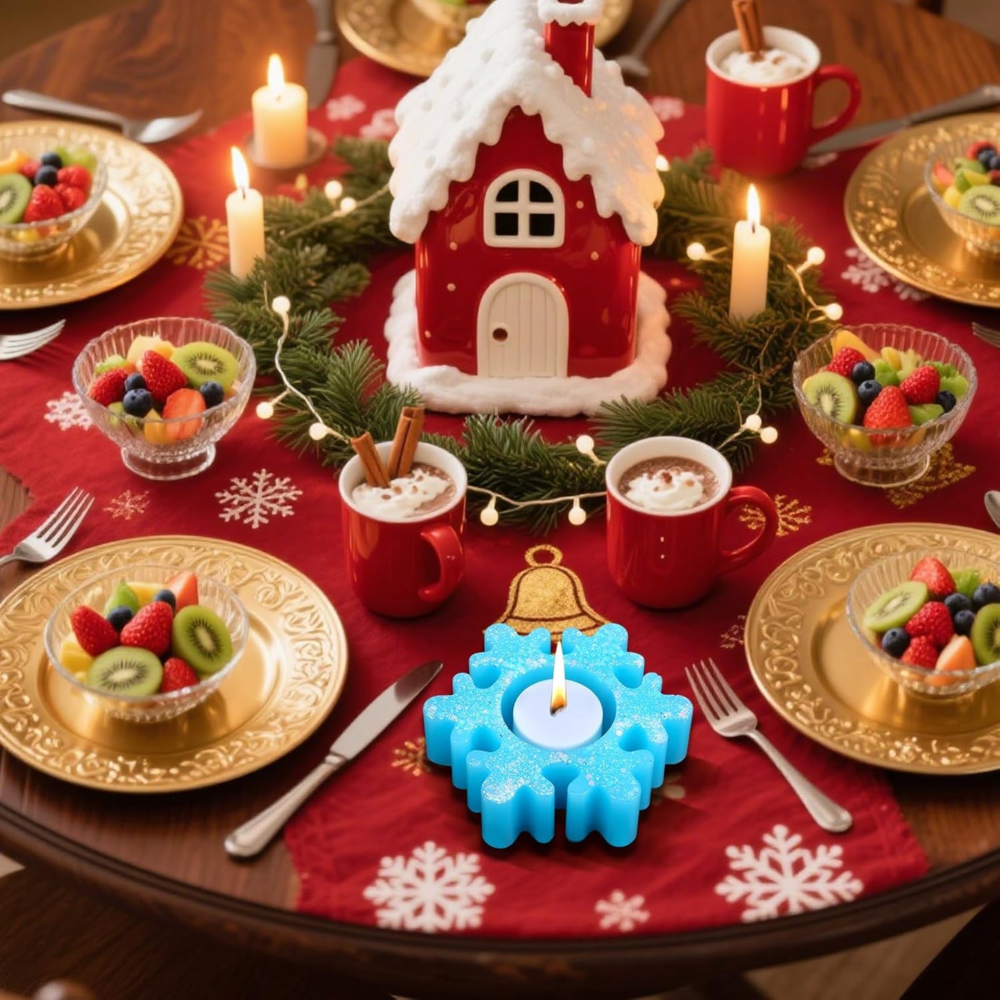 2PCS Christmas Resin Molds Snowflake Silicone Resin Mold for Tea Lights Epoxy Resin Mold for Home Table Decorations Xmas Decor
