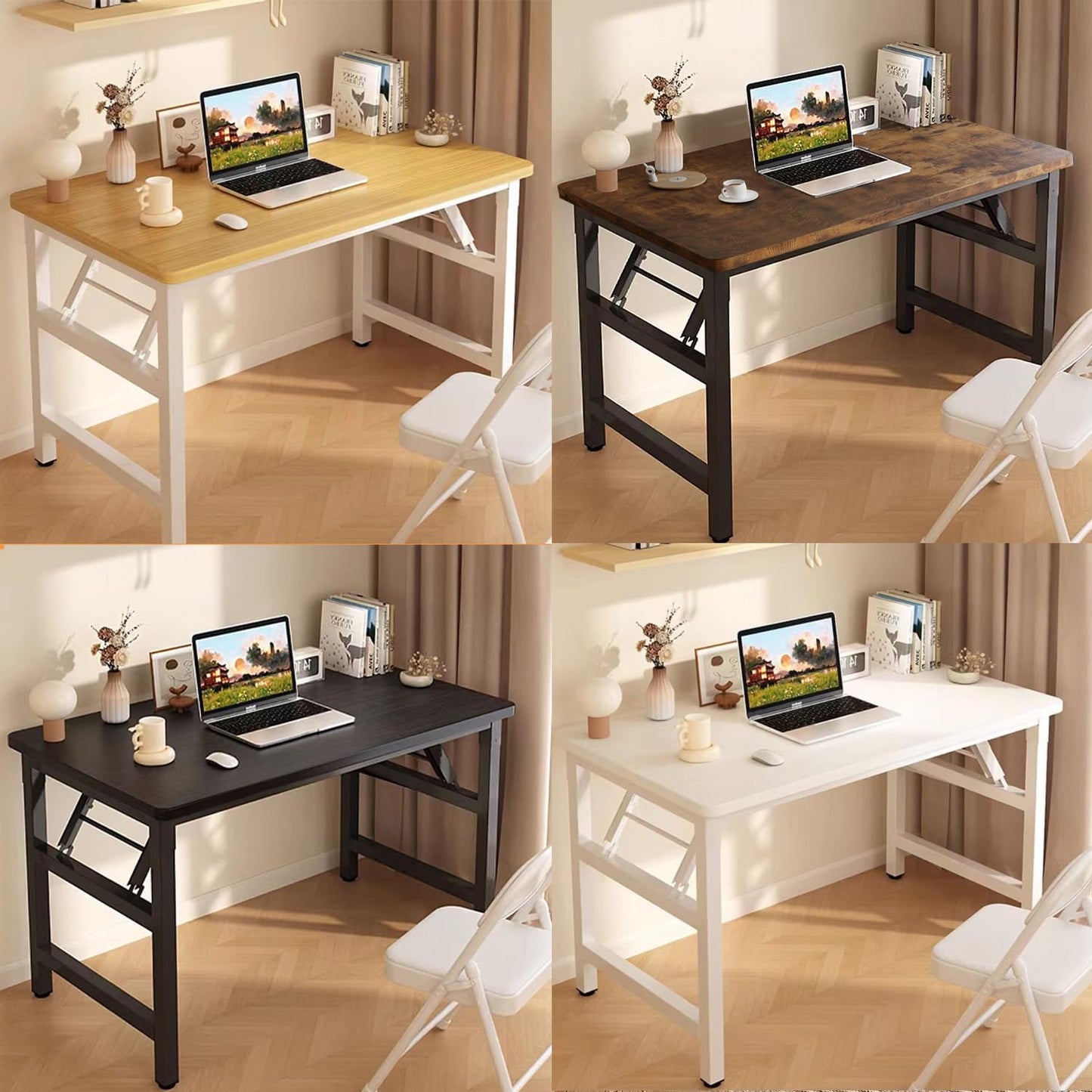 31.5 Inch Foldable Desks for Small Spaces,Foldable Desk No Assembly,Small Table for Bedroom,Rustic Brown.