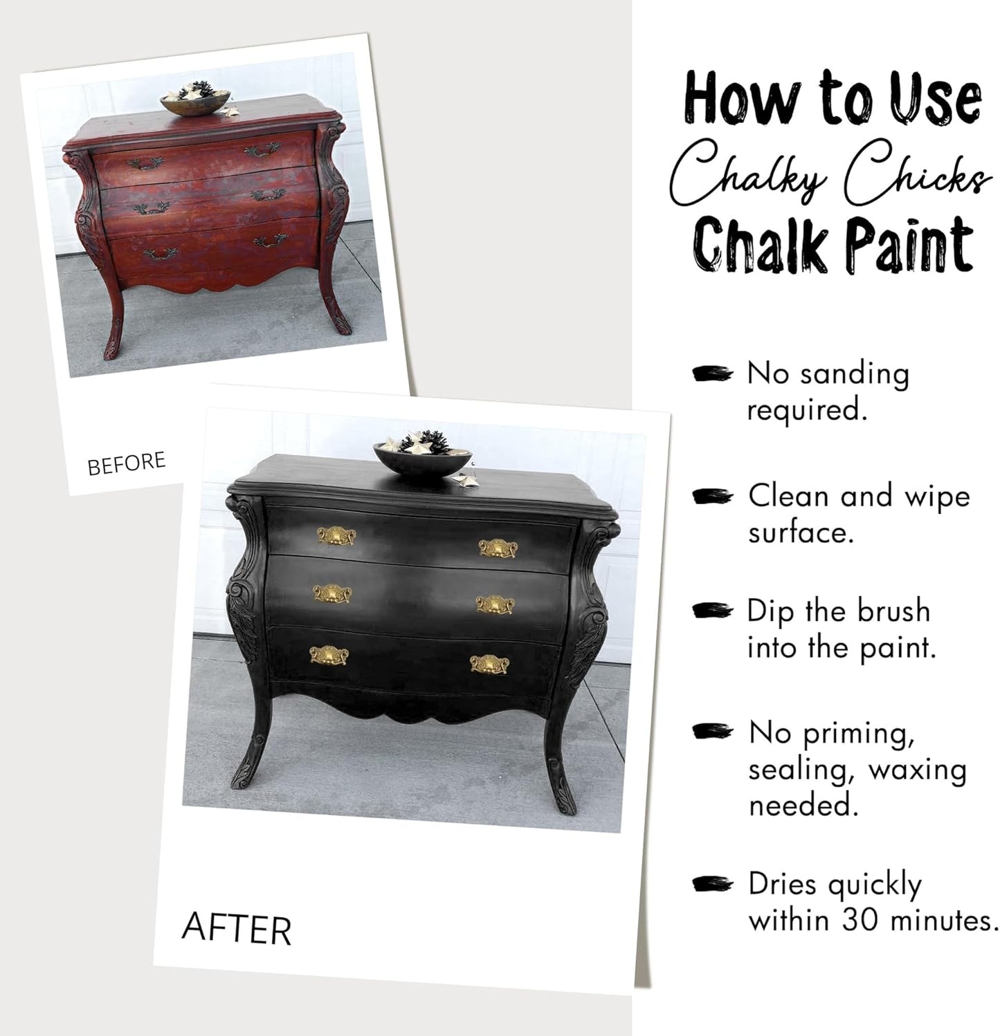 Chalky Chicks All-in-One Chalk Paint for Furniture or Cabinet - 32Fl Oz - Matte Finish Emmy's Red (Orange Red) for Metal, Wood Furniture Paint - No Sanding All-in-One for Home Decor & Crafts, USA Made
