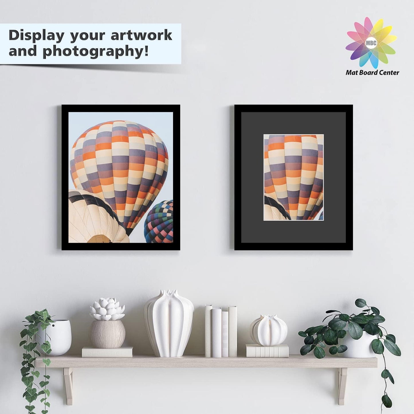 Mat Board Center, Pack of 50, 8x10 for 5x7 Black Picture Mat Sets - Acid Free, 4-ply Thickness, Bevel Pre-Cut White Core - Includes Backing Boards and Clear Bags - for Pictures, Photos, Framing