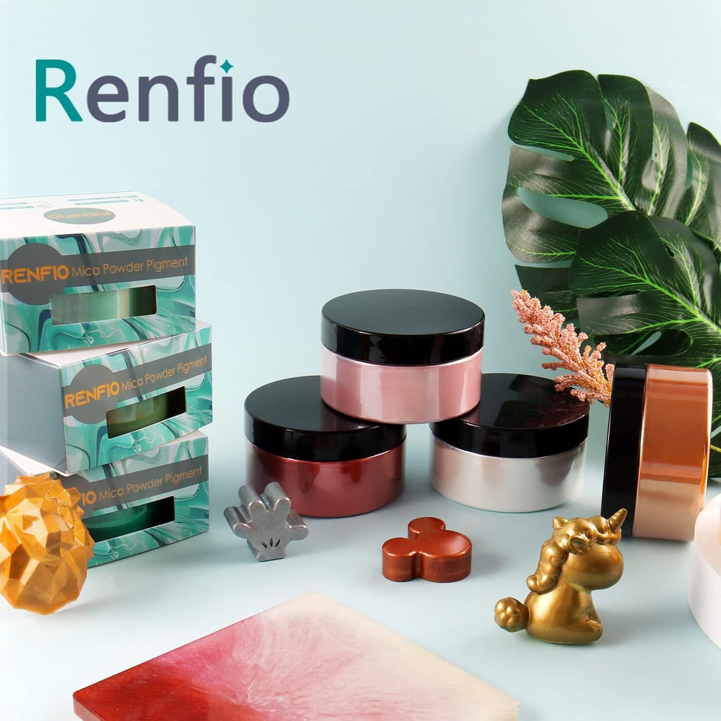 Renfio 100g Mica Powder Pigment, Metallic Natural Dye Mineral Pearl Shimmer Epoxy Resin Dye for Painting Soap Making Slime Bath Bombs 3.5 Oz - Blue