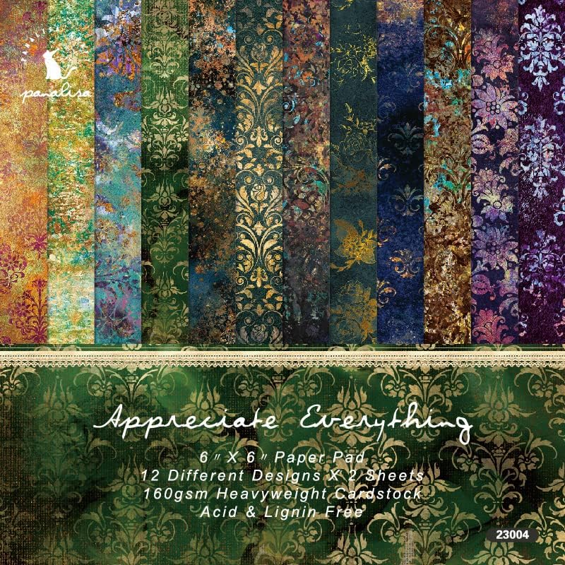 Aesthetic Scrapbook Paper Pad Vintage Patterned Paper 6×6,24 Sheets Single-Sided Boho Scrapbooking CardStock Papers Pad for Holiday Cardmaking DIY Origami Journaling.