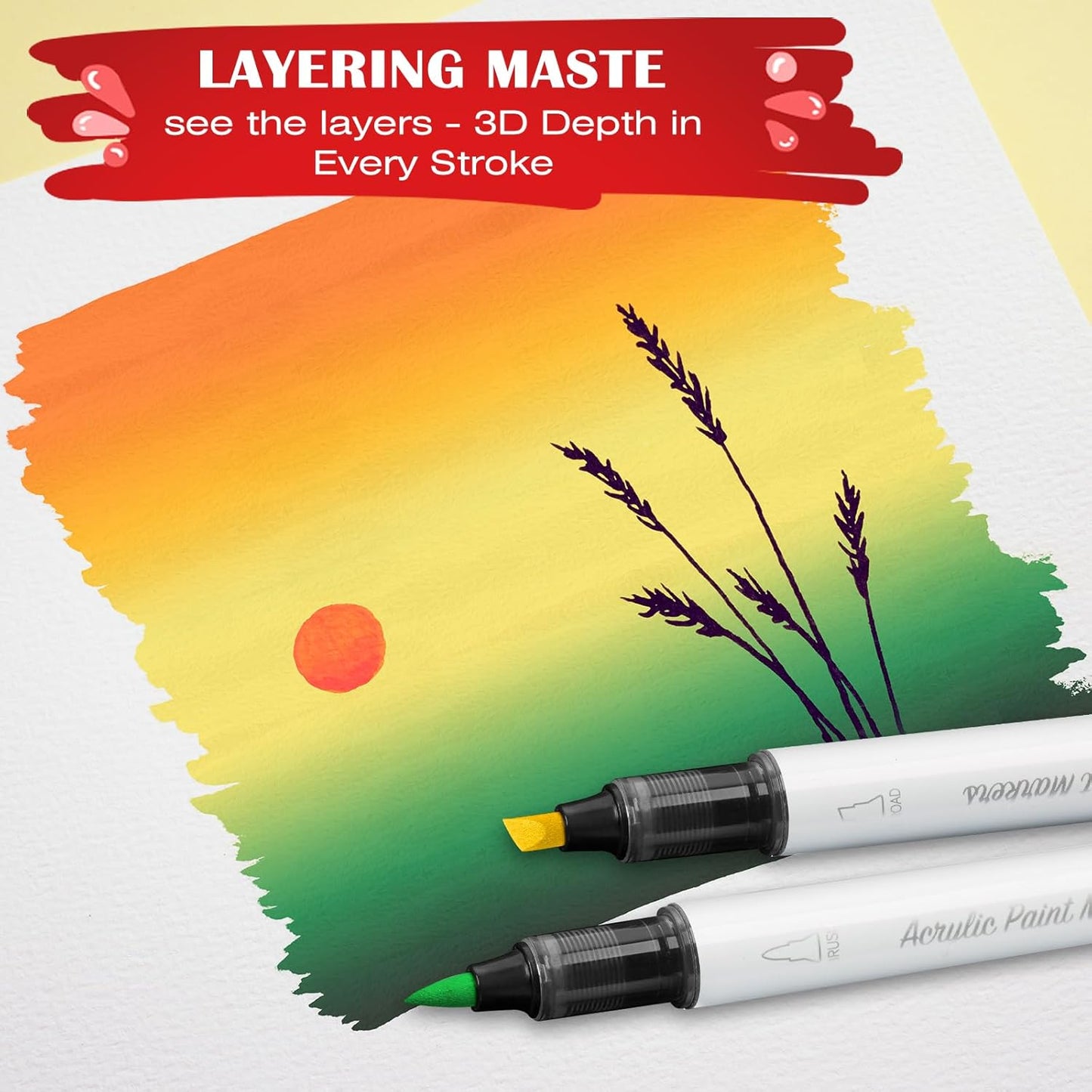 SFAIH Halloween Gifts Acrylic Paint Markers, 48 Colors Dual Tips Acrylic Brush Markers With Chisel Tip, Automatic Ink Control, Ultra-High Coverage, No Bleed Ink, Art Supplies for Rock, Canvas, Fabric