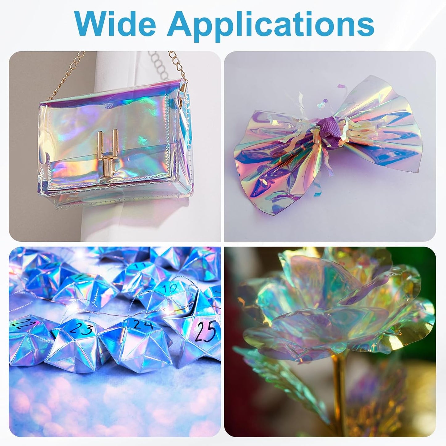 MECCANIXITY Iridescent Window Film,24" x 39" Iridescent Holographic PVC Fabric Dichroic Film Clear Vinyl Paper Roll for DIY Craft Gift Wrapping Bag Decoration,Gold