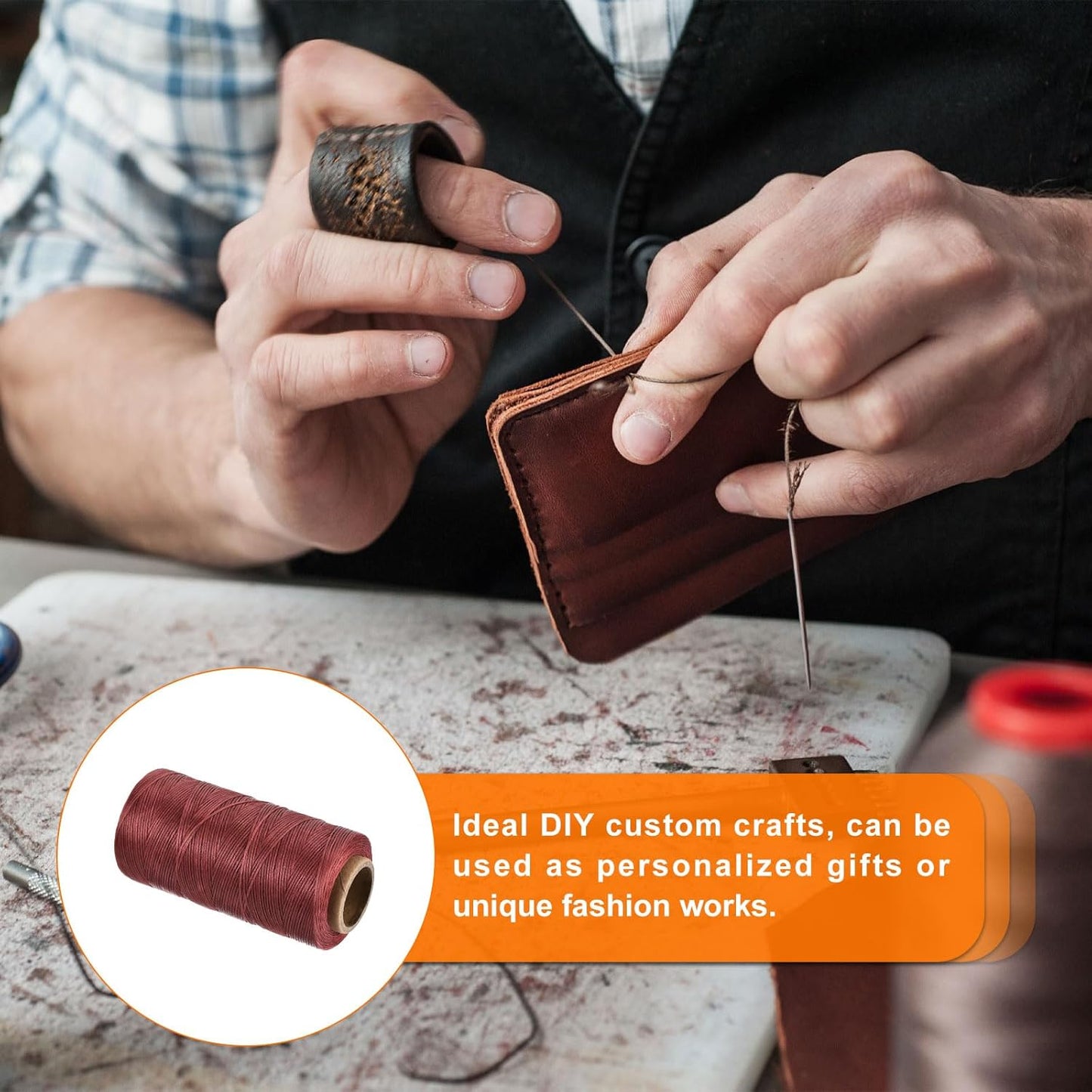 MECCANIXITY Waxed Thread,284 Yard 0.8mm 150D Flat Wax Thread Polyester Waxed String for Leather Sewing Hand Weaving Book Binding Home Decoration,Deep Red