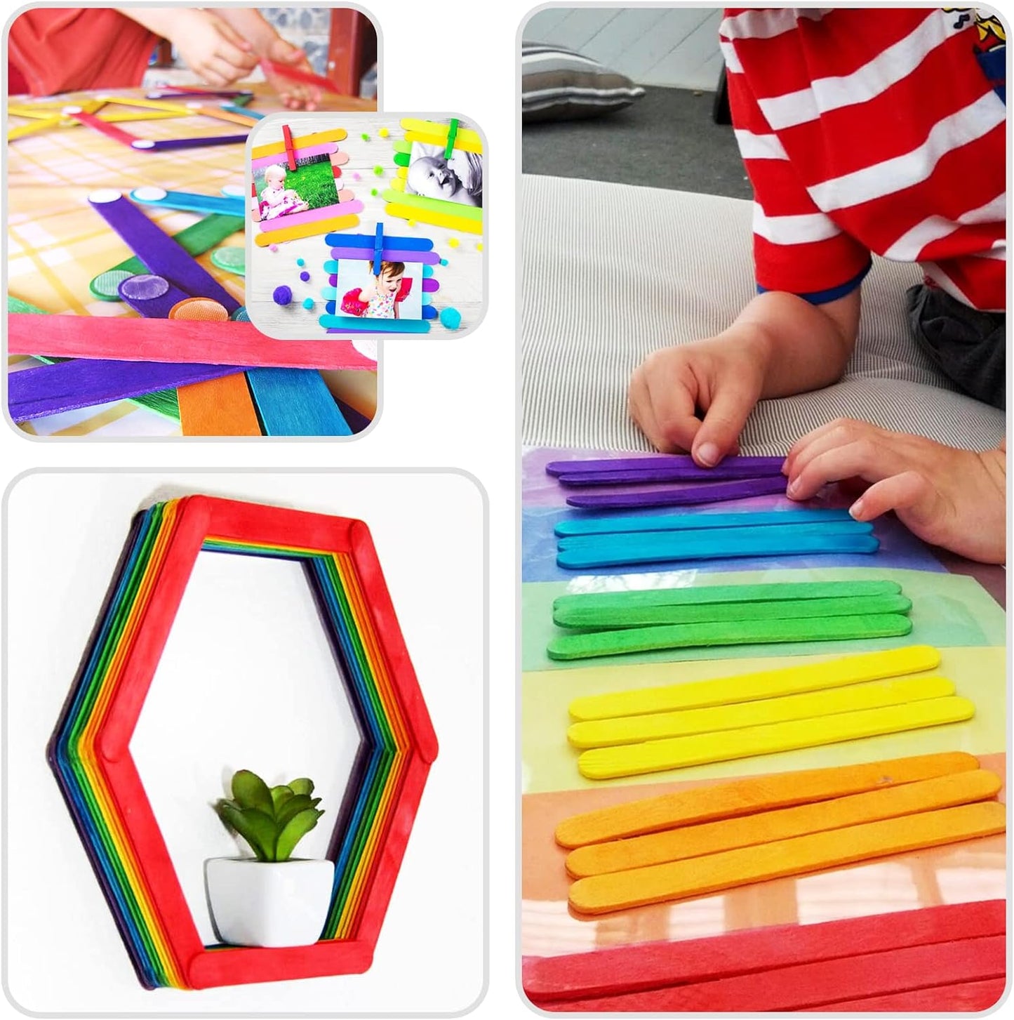 WISYOK 120 Pcs 6” Colored Jumbo Wooden Craft Sticks - Rainbow Wooden Popsicle Sticks for Creative Designs or Kids Education, Home Art Projects