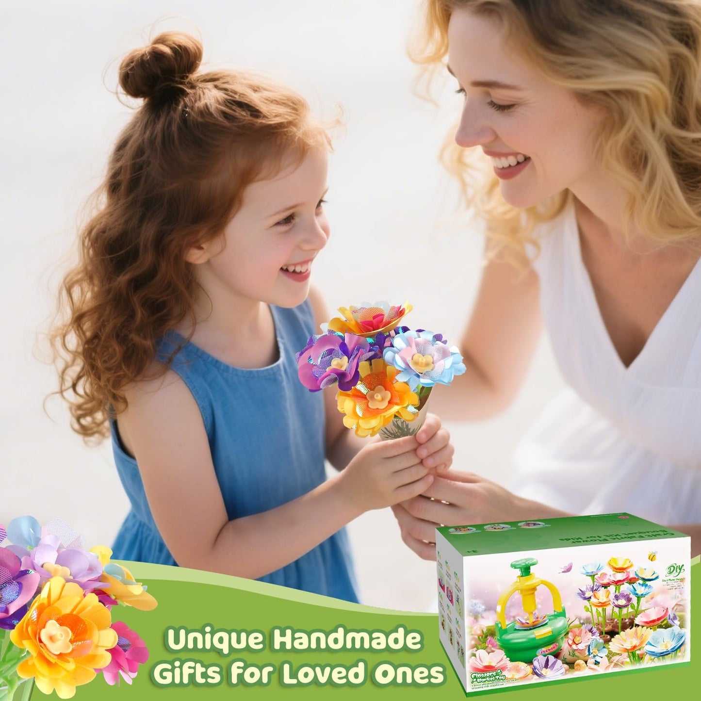 TingingYuli Arts and Crafts Kit for Kids Ages 4-8,Flower Bouquet Toys,DIY Flower Market Toys,Build Your Bouquet,Educational Christmas Birthday Gifts for 3 4 5 6 7 8 9 Year Old Girls-Blue