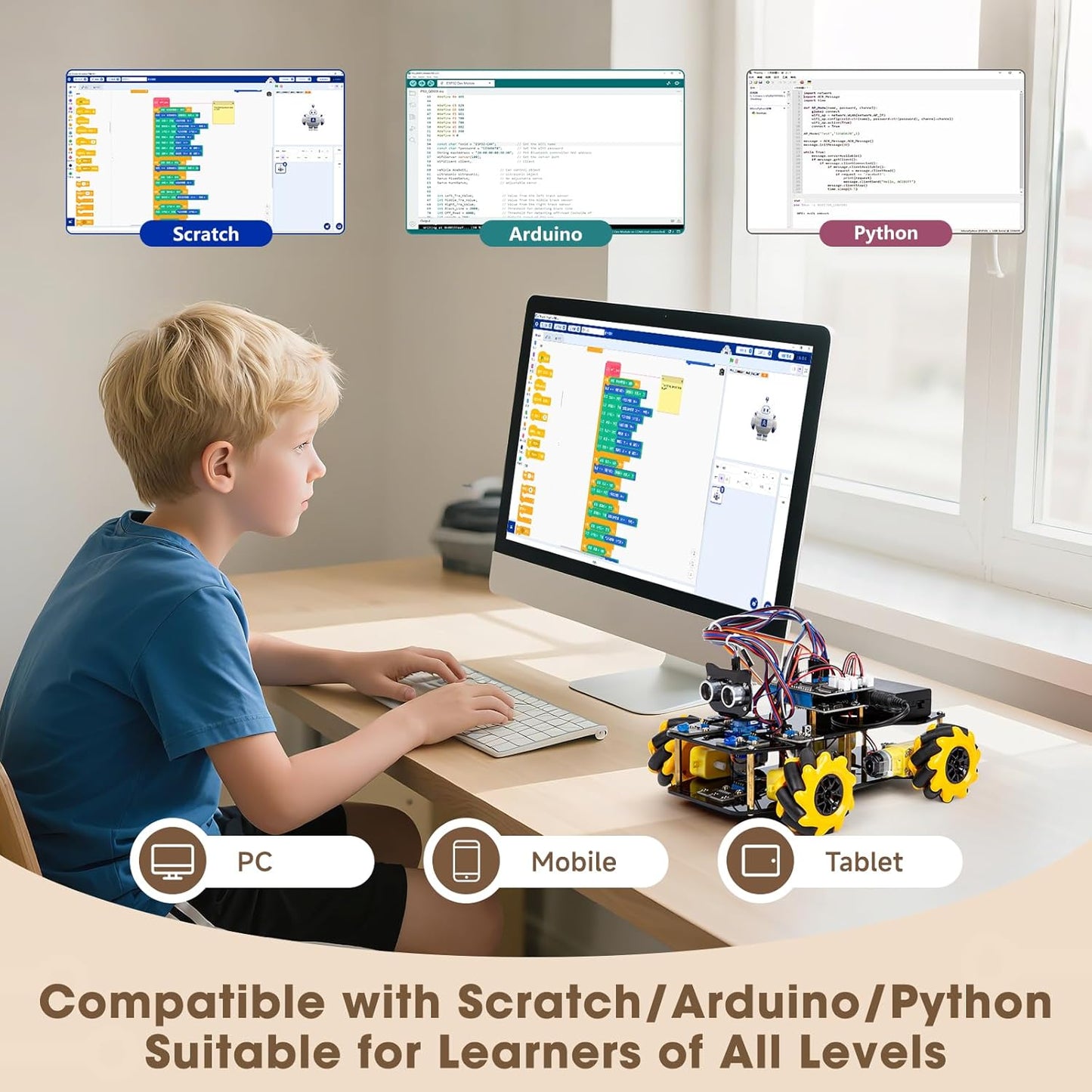 ACEBOTT Robot Kit, Robotics for Kids Ages 8-12 12-16, STEM Toys for Boys with Remote & App Control, Arduino & Scratch Compatible, Science Kits for Kids Age 8-12 12-16, Gift for Boys & Girls(Yellow)