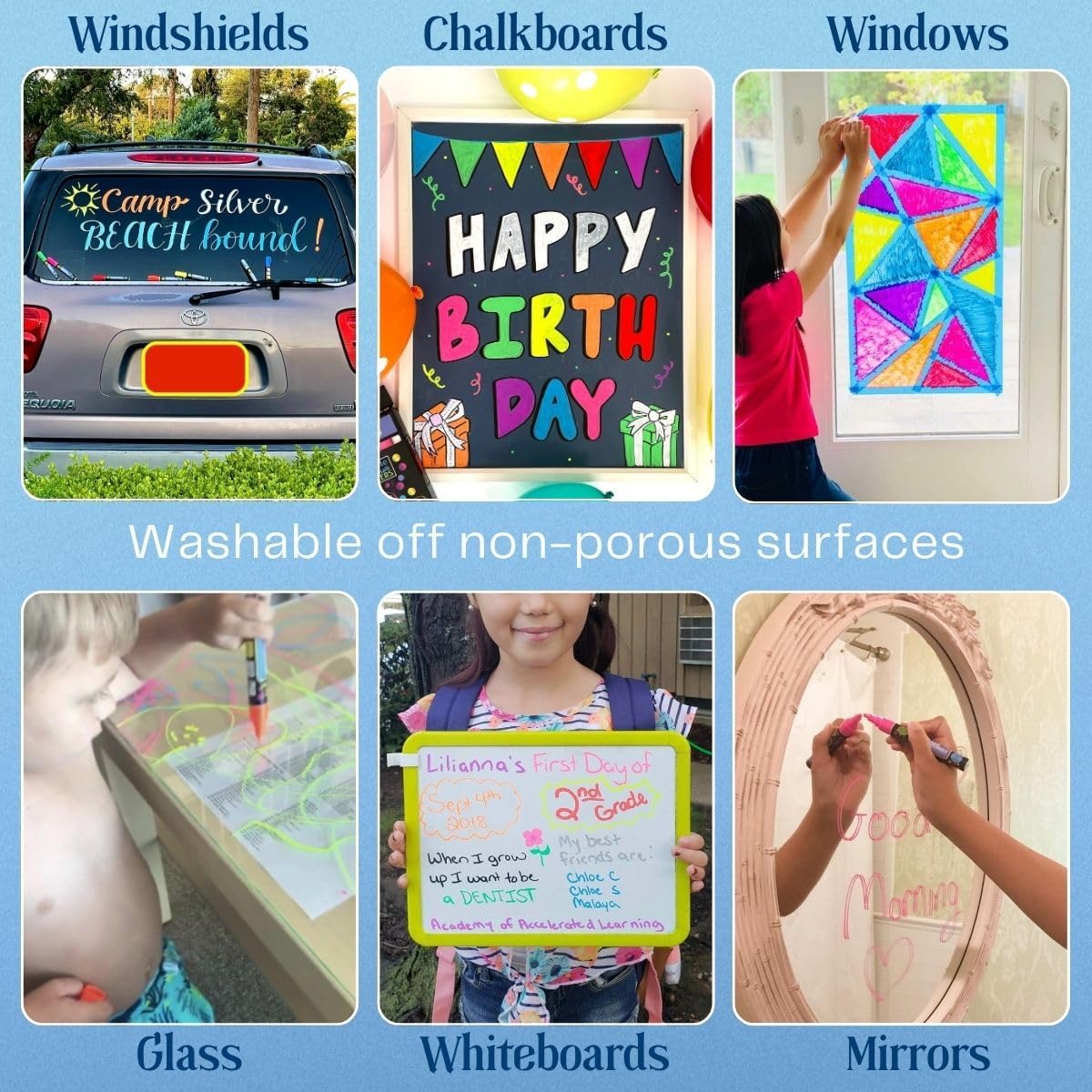 Liquid Chalk Markers Neon 12 Pack. Bold Wet & Dry Erase Marker Pens. Erasable and Washable Chalkboard Markers for Windows, Mirrors, Glass, Whiteboards. Reversible Thick and Fine Tip.