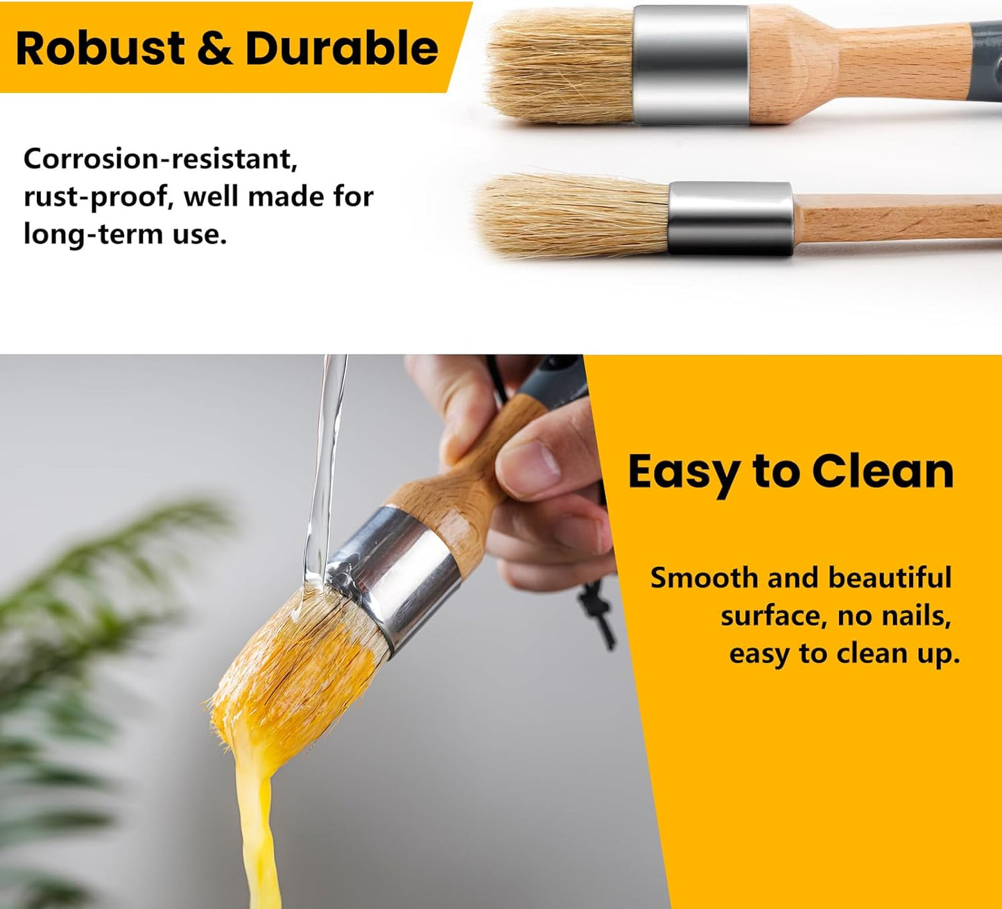 Chalk Paint Brush, 2 Pack Wax Brushes and Chalk Paint for Furniture DIY Art Crafts, Natural Bristle Round Oval Brush for All Painting and Waxing