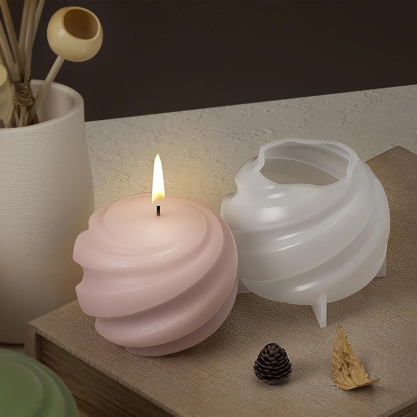2 Pack Wave Candle Spiral Ball Resin Casting Mold Making Molds Silicone Mold for Candle Home Decorate Candle Making 3D Animal Mold