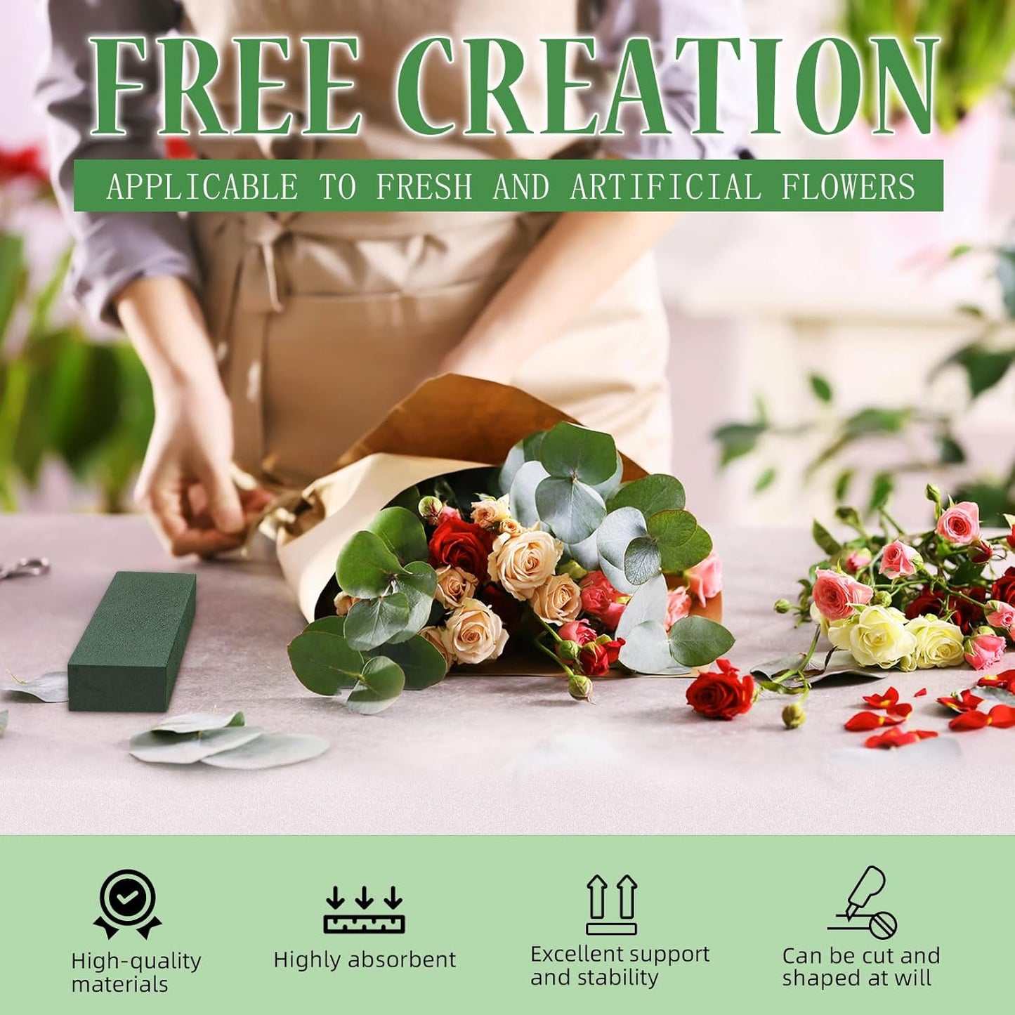 Gardace 10 Pack Floral Foam Blocks Each (8.7"L x 3.5"W x 2"H), Green Wet and Dry Floral Foam, Used for Fresh Flowers and Artificial Flowers, Plant Foam is Suitable for Wedding, Festival Decoration