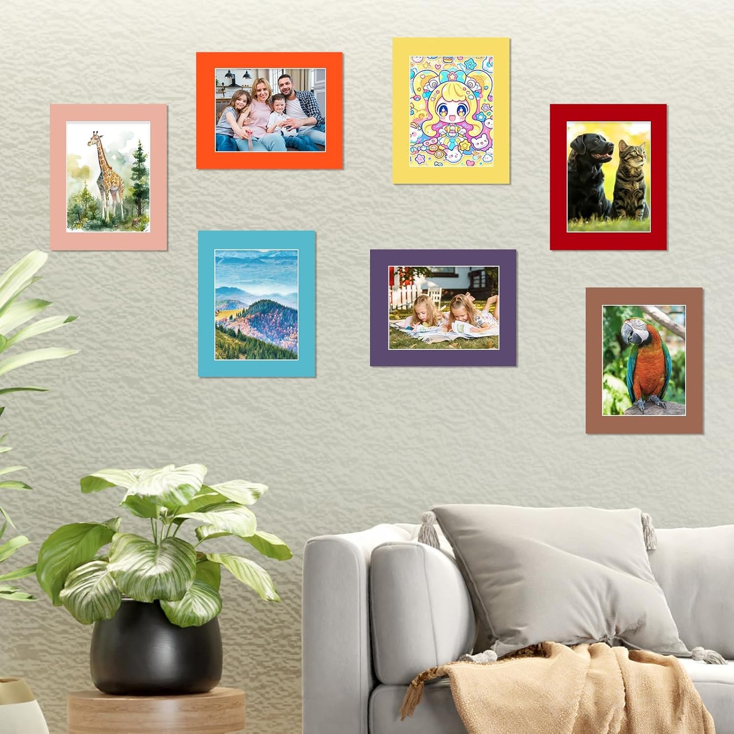 Prudiut 15 Pack 11x14 Picture Mats, Mixed Colors Frame Mattes for 8 x10 Pictures Photo Frame Mat Core Bevel Cut Mat Board Show Kit for Photos, Prints, Artworks