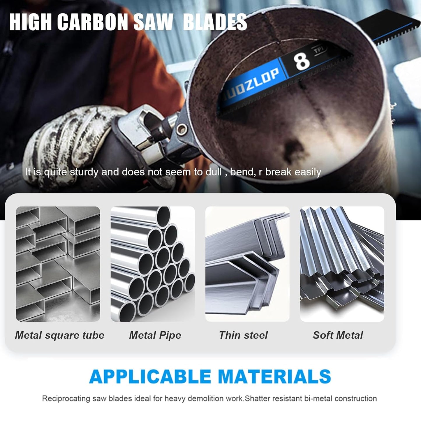 3 Pack 6 inch Reciprocating Saw Blades Set,8 TPI High Carbon Saw Blades for Metal ,Saw Blades with Organizer Case (3, 8T/6inch)