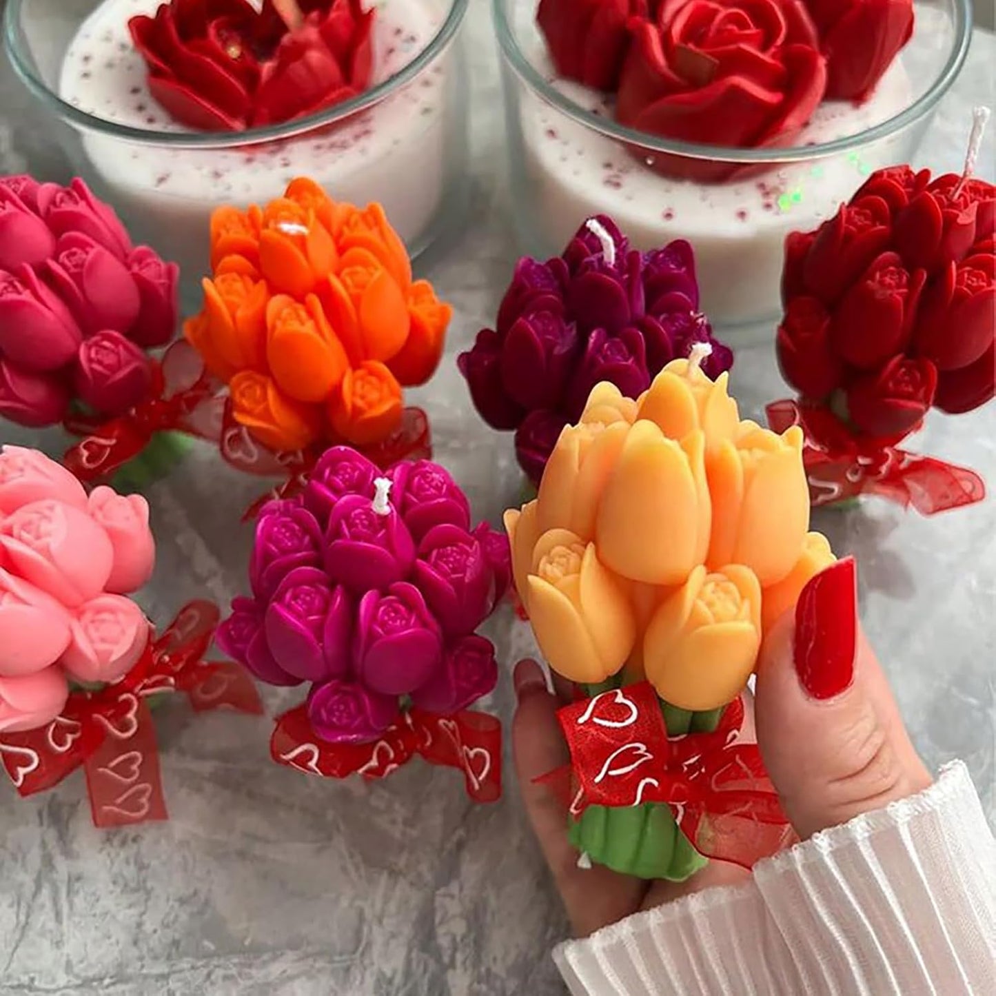 JDH Flower Silicone Mold,Tulip Bouquet Silicone Candle Molds,3D Flower Resin Candle Molds for DIY Handmade Supplies,Flowers Ornament Mold for Soap Wax Concrete Epoxy Resin Cake Decoration